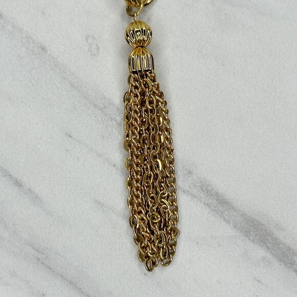 Gold Tone Chain Belt Tassel Charm Y2K Festival Style Extra Small/Small ✨ - Picture 11 of 11